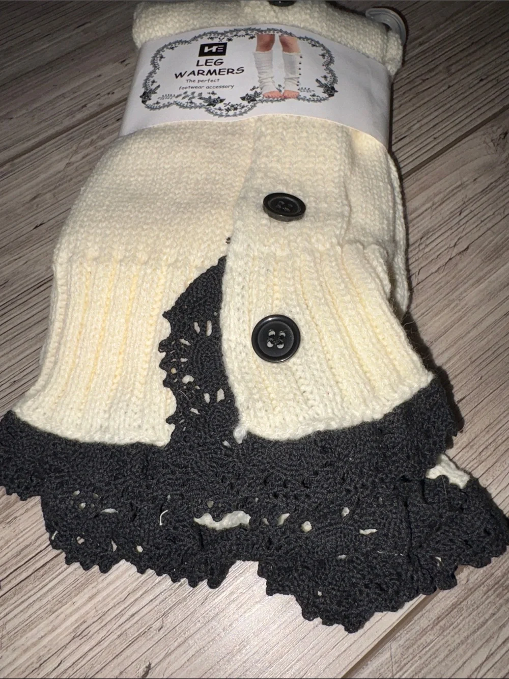 NWT Leg Warmers with Button Detail and lace - Cream and Black